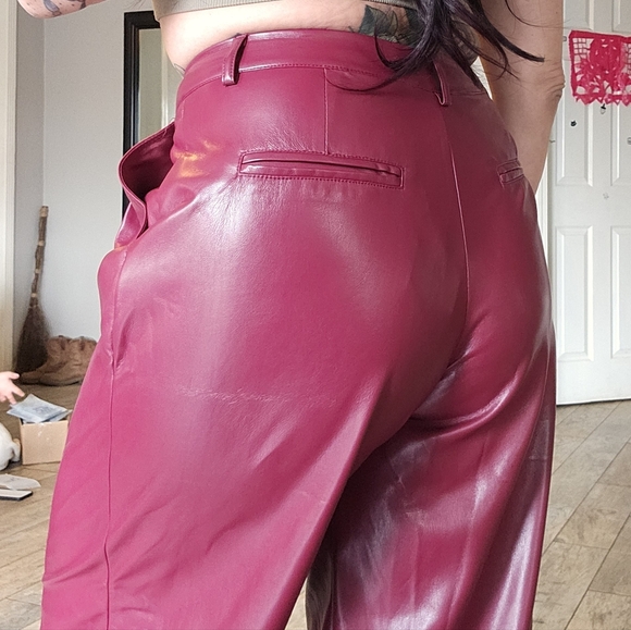 Red Faux Leather Boot Cut Pants - Picture 5 of 9